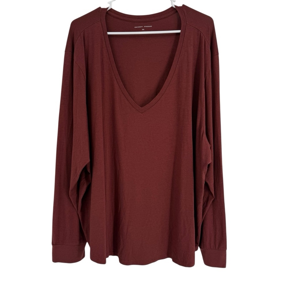 Universal Standard V-neck Top Size 2X (30-32) Brown Long Sleeves Pima Cotton